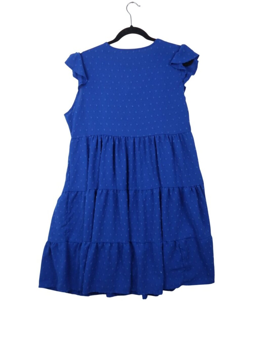 ✨3/$30 2XL Royal Blue Tiered Ruffle Sleeveless Button Front Dress Swiss Dot Knee - Picture 4 of 4